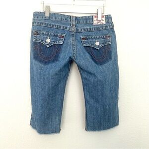 True Religion Joey Jorts Long Jean Shorts Denim Flap Pocket Y2K  Blue Size 29